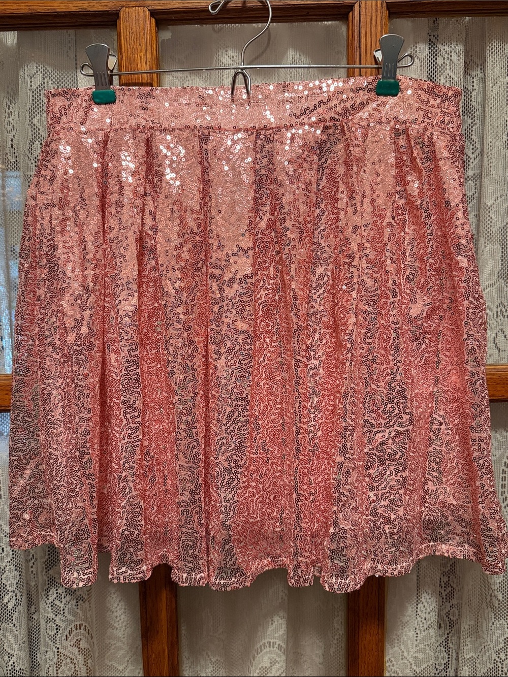 Sequin High Waisted Pleated Skater Skirt — Rose Pink